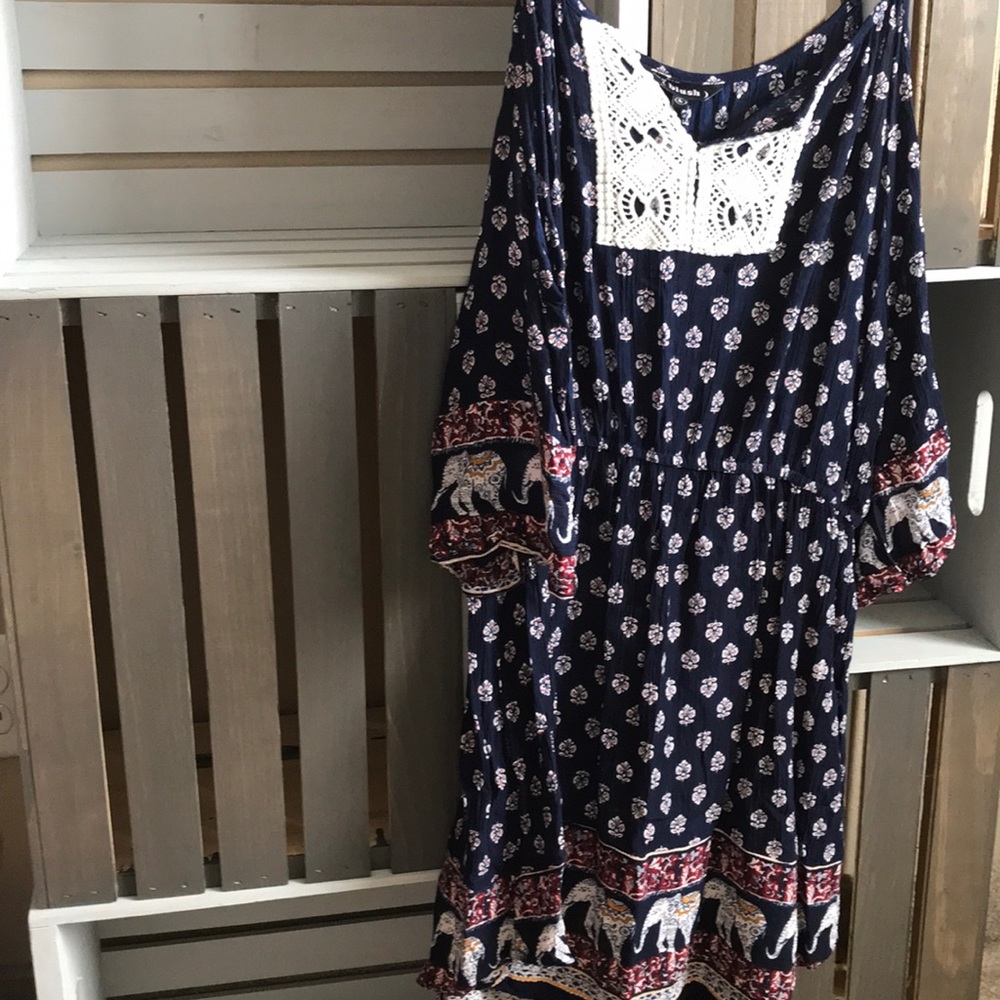 Navy cold shoulder dress